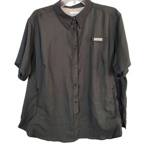 Columbia PFG Mens 2X Black Short Sleeve Fishing Shirt Omni-Shade Ripstop snap